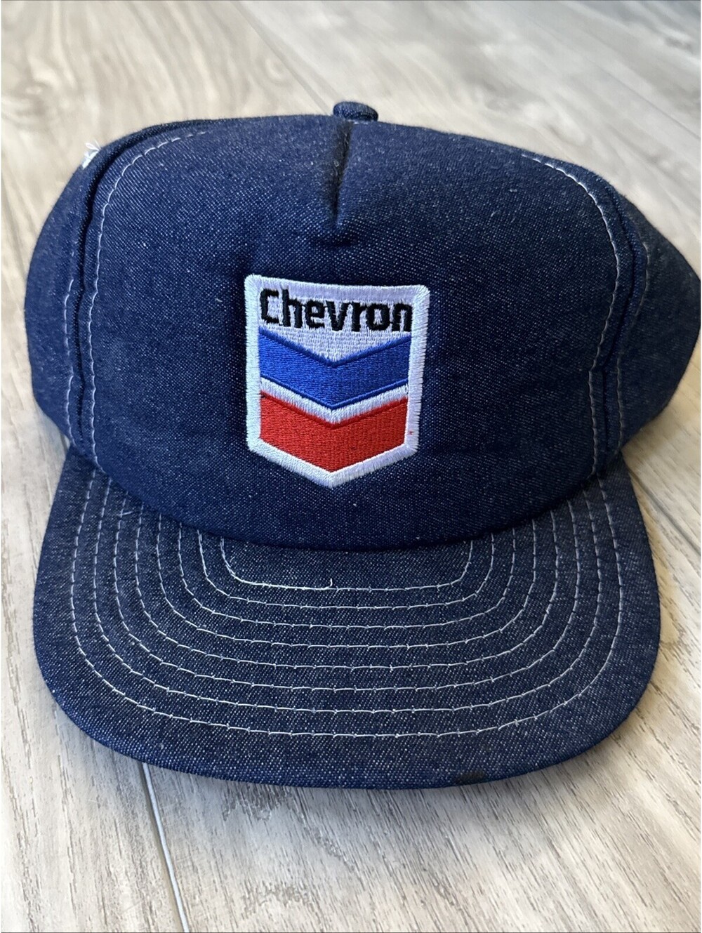 Vintage 1980’s Chevron Logo Denim SnapBack Cap w/ Foam Insulated Lining NEW